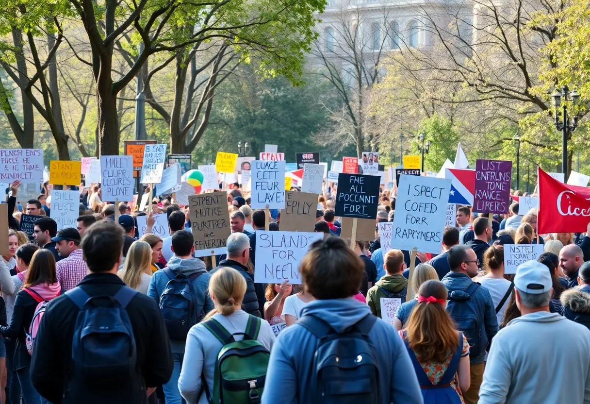 Protesters in Detroit advocating against federal policies at a rally