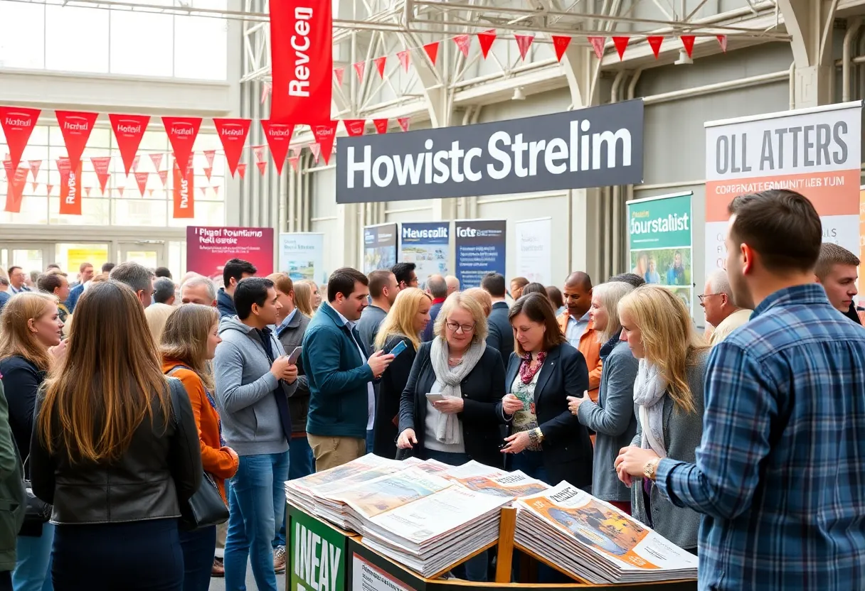 Community members celebrating the 25th anniversary of a local magazine.