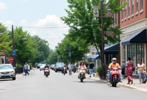 A street view of Manassas, Virginia highlighting community diversity