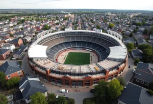 Aerial view of Memorial Stadium and its surroundings