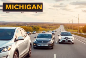 Electric vehicles on a road in Michigan