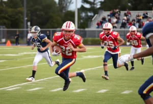 High school football players in a competitive game