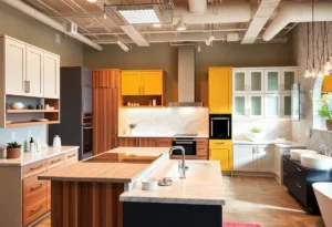 A modern kitchen with elegant cabinetry and warm tones