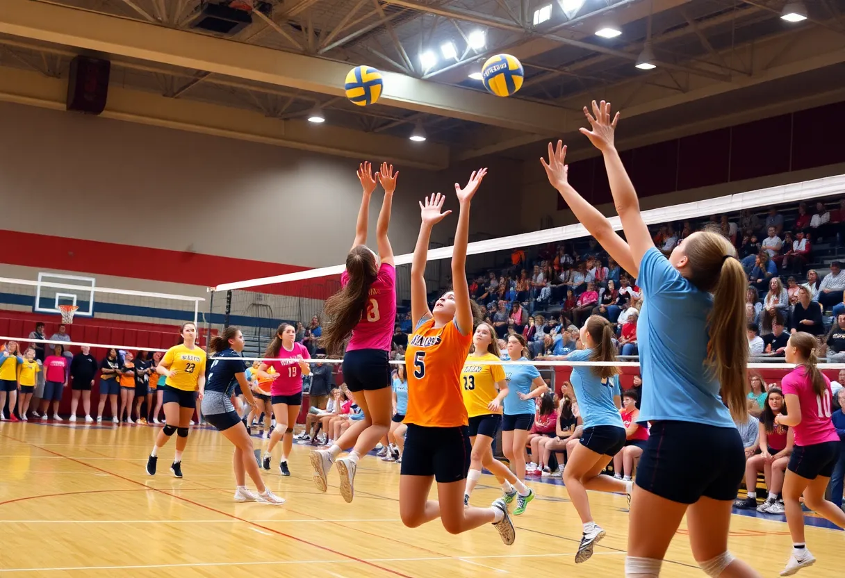 Northville High School players competing in volleyball match
