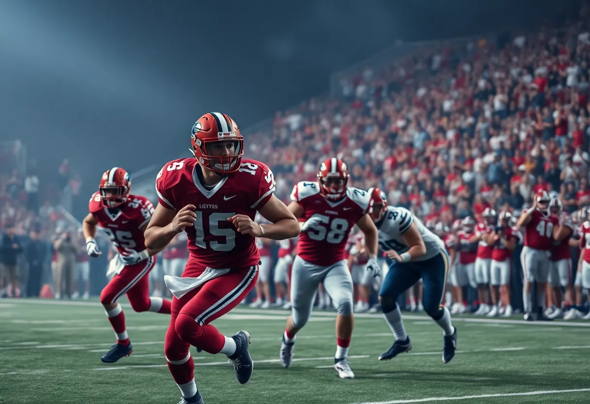 Players from Northville Mustangs celebrating a victory on the football field.