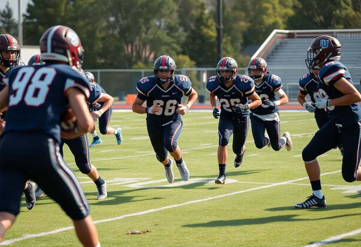 Novi Wildcats football team competing against Northville Mustangs on the field