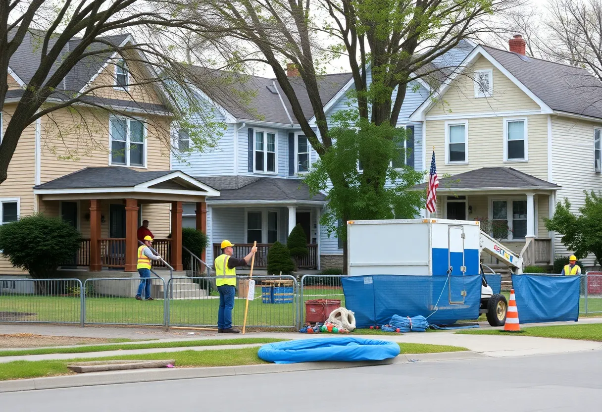Community members celebrating home repairs in Pontiac