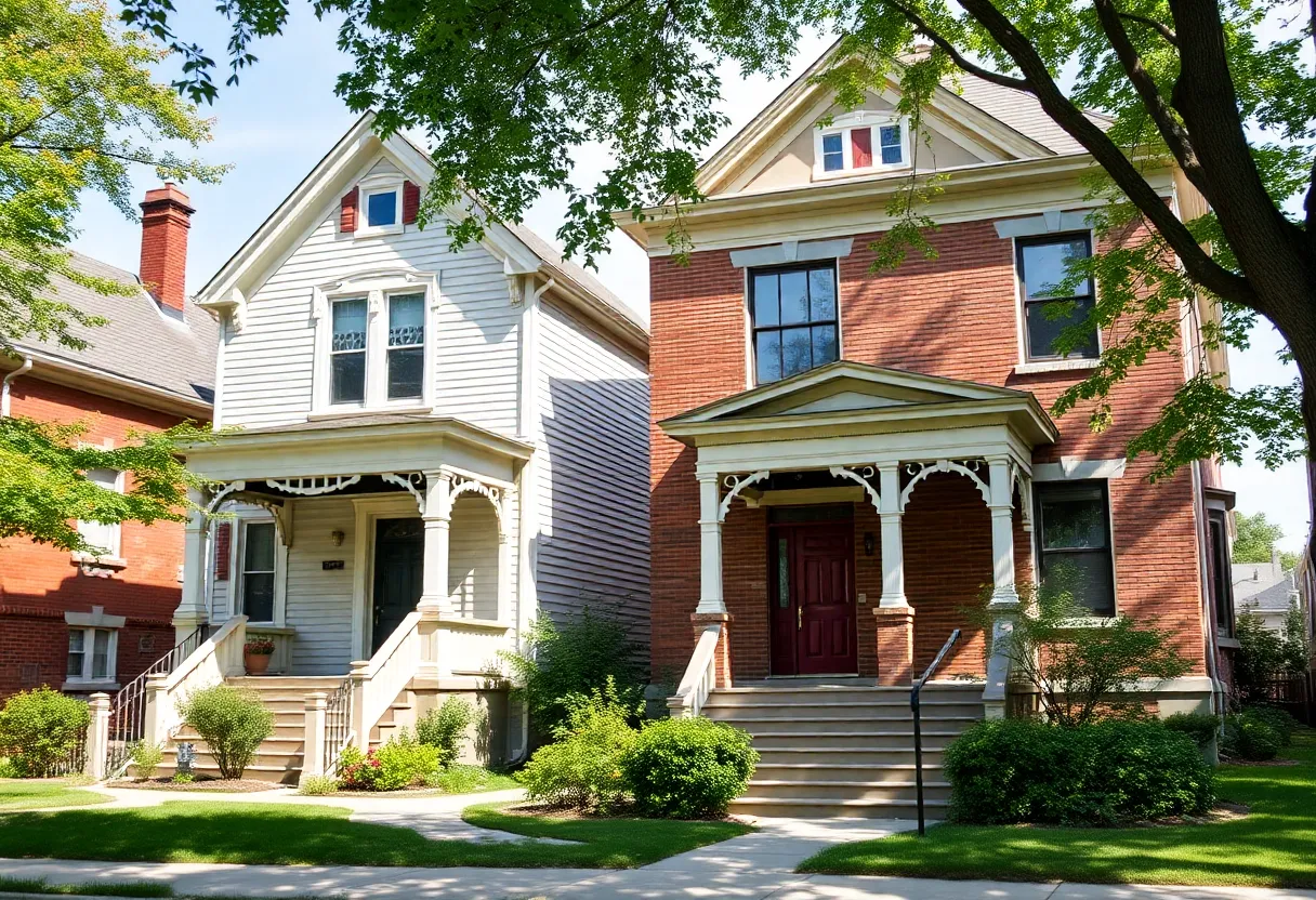View of a renovated historic home in Detroit's Garland Street neighborhood