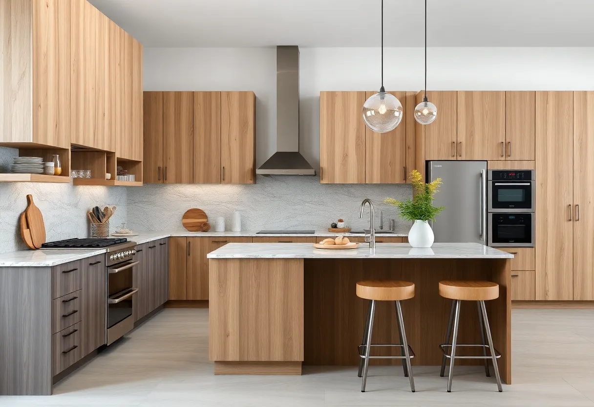 Home renovation scene illustrating the impact of tariffs on imported cabinets and wood furniture.