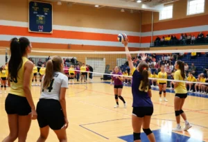 Volleyball game between Saline Hornets and Northville Mustangs