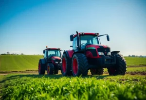 Tractors parked securely on a farm in Huron County
