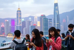 Diverse group of young people engaging with short-form video content in Hong Kong