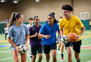Student-athletes engaging in multiple sports activities showcasing teamwork