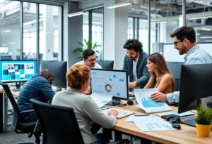 Team of specialists collaborating on digital marketing strategies