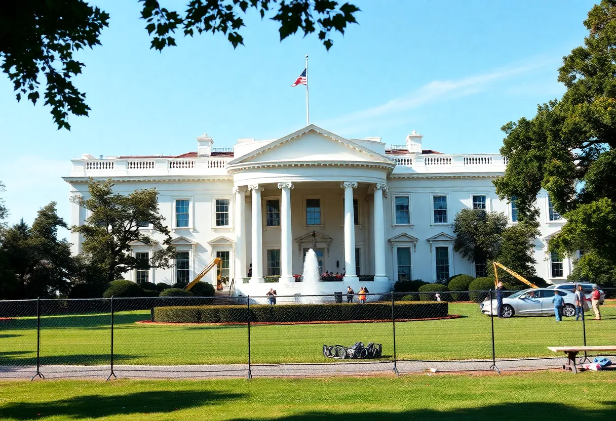 Demolition of the East Wing of the White House with construction equipment