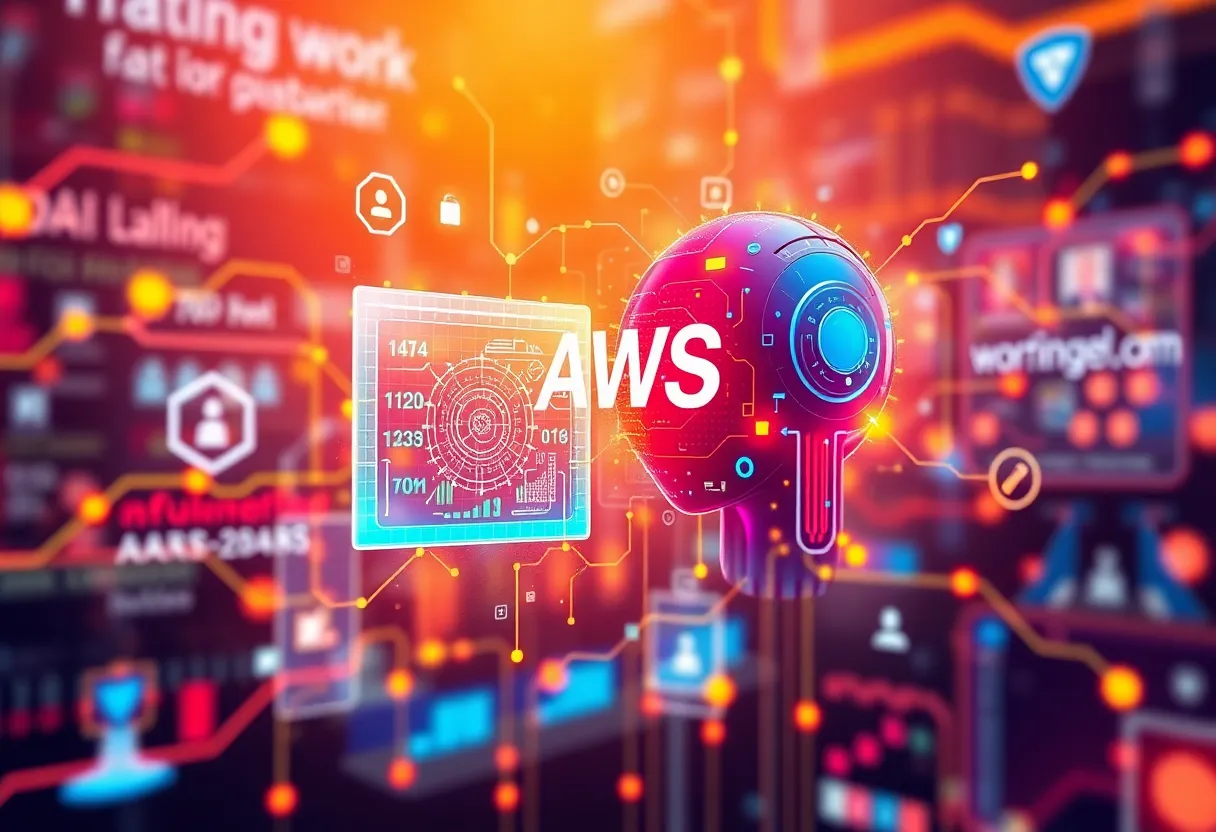 Futuristic AI marketing technology illustration showing collaboration between Zeta Global and AWS.