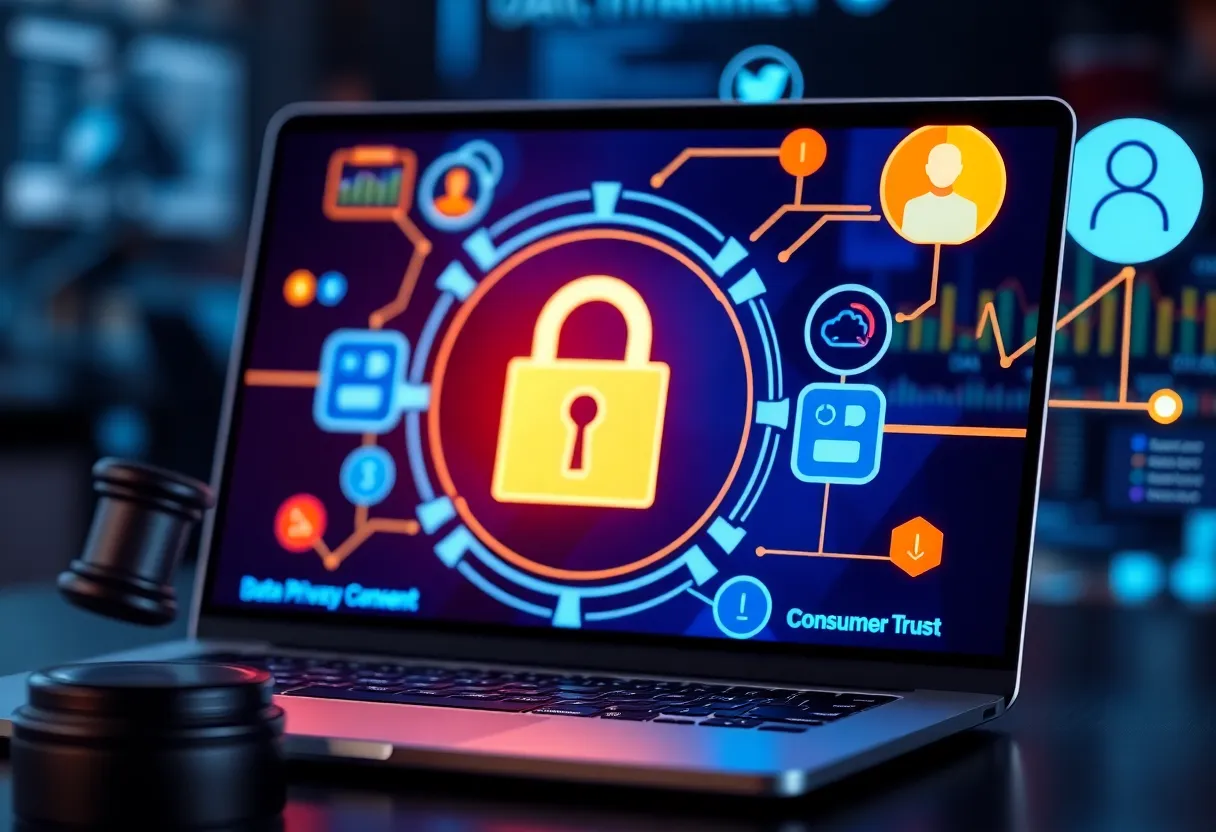 Visual representation of data privacy laws impacting digital marketing