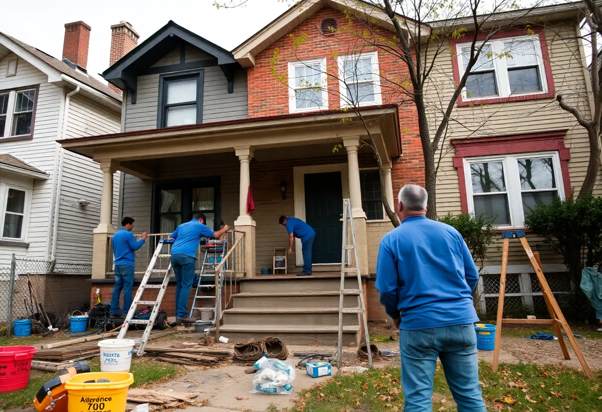 Community workers engaged in home repair in Detroit
