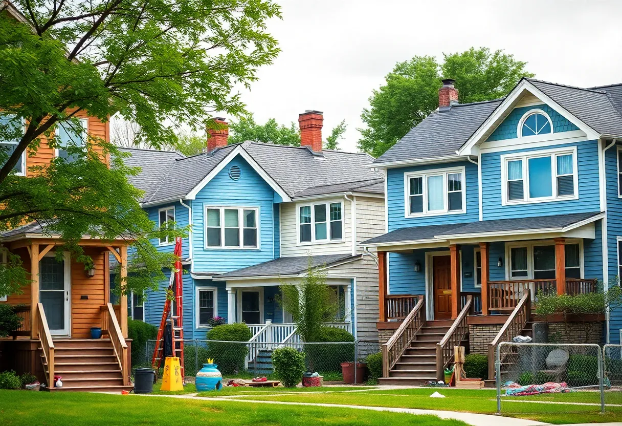 Houses being remodeled in a Detroit neighborhood
