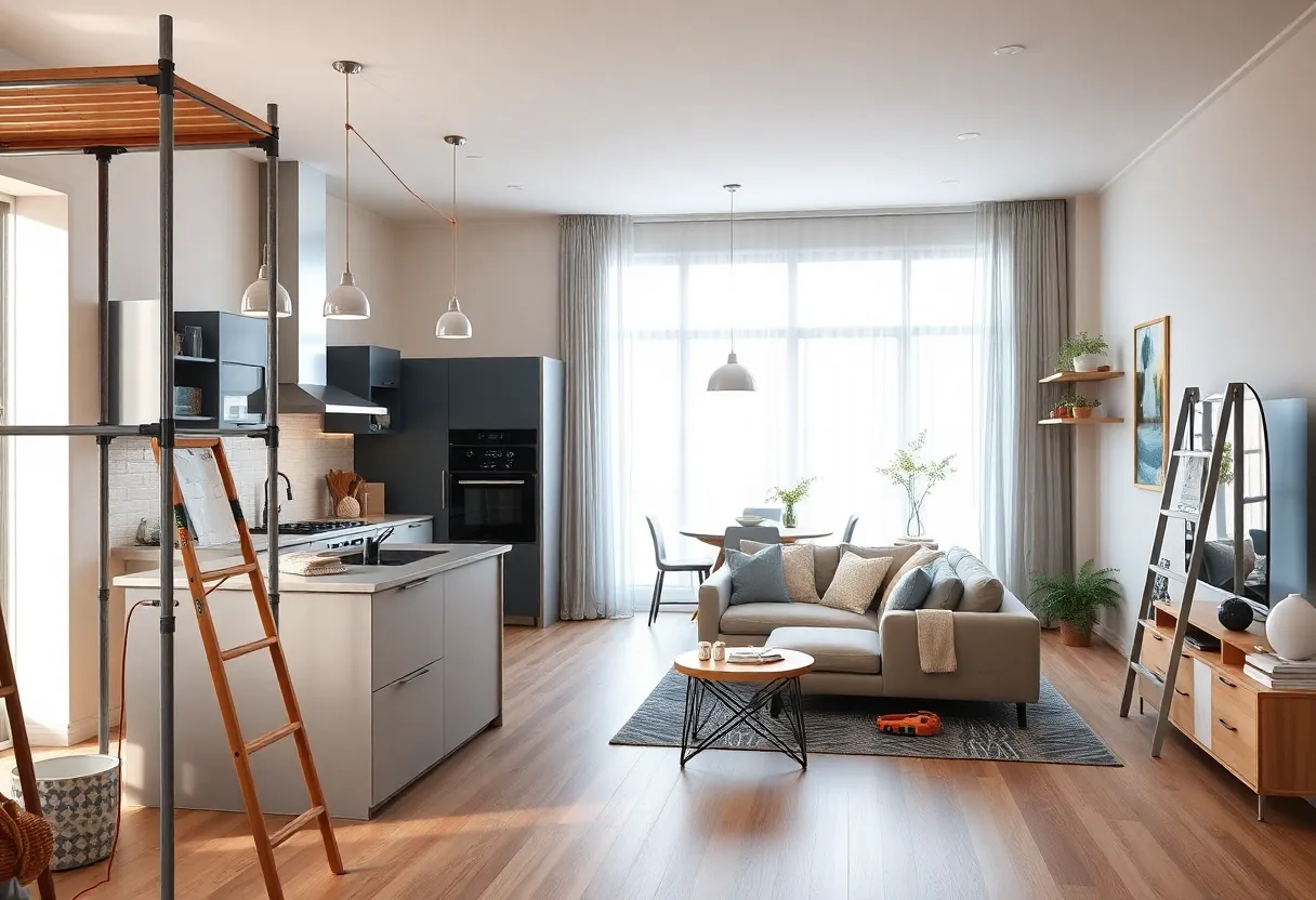 Open-concept modern home interior with kitchen and living area