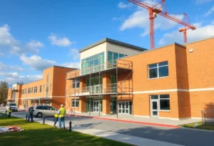 Construction workers working on a school renovation