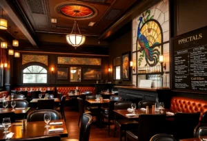 Interior of the renovated West End Grill showcasing comfortable seating and warm ambiance