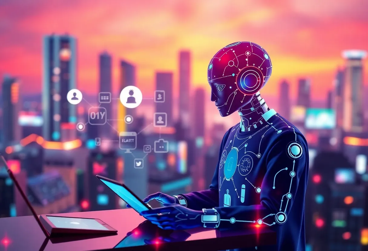 Futuristic AI technology enhancing social media marketing