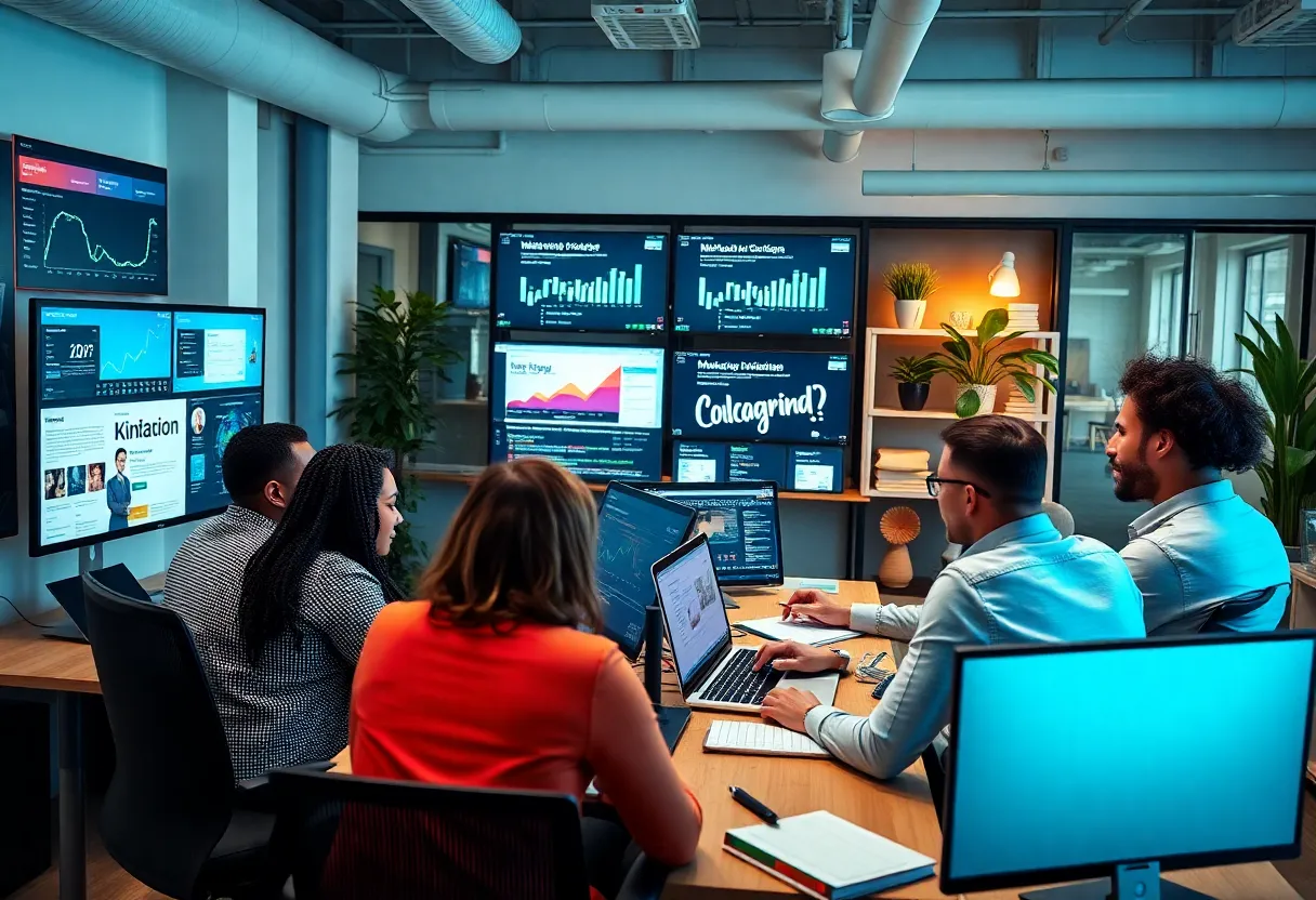 Diverse team at Chatter Buzz collaborating on digital marketing strategies