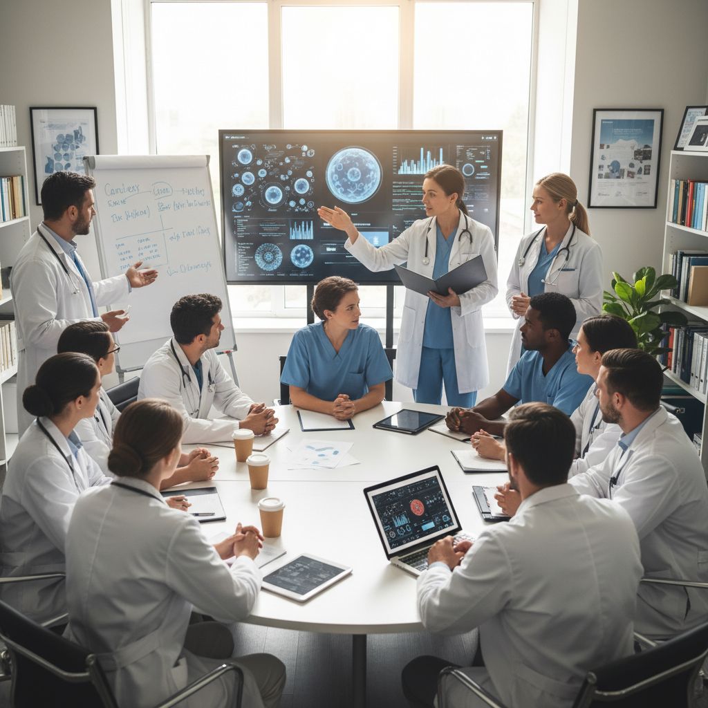 Diverse meeting of healthcare professionals and patient advocates in cancer research