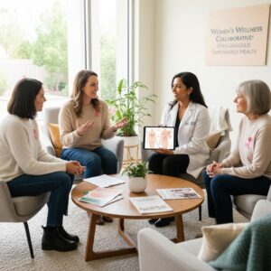 Community members engaging in discussions about endometrial cancer awareness.
