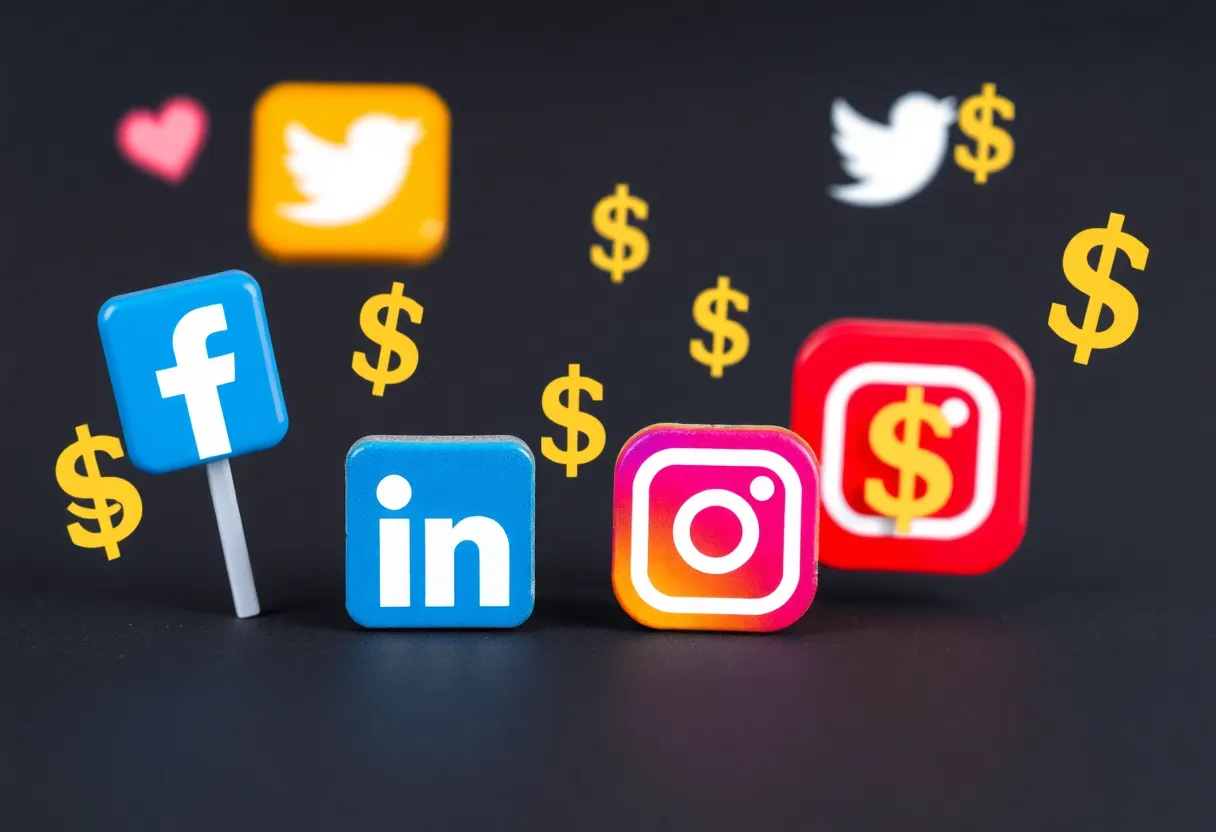 Visual showing increasing growth in social media advertising spending across various platforms.