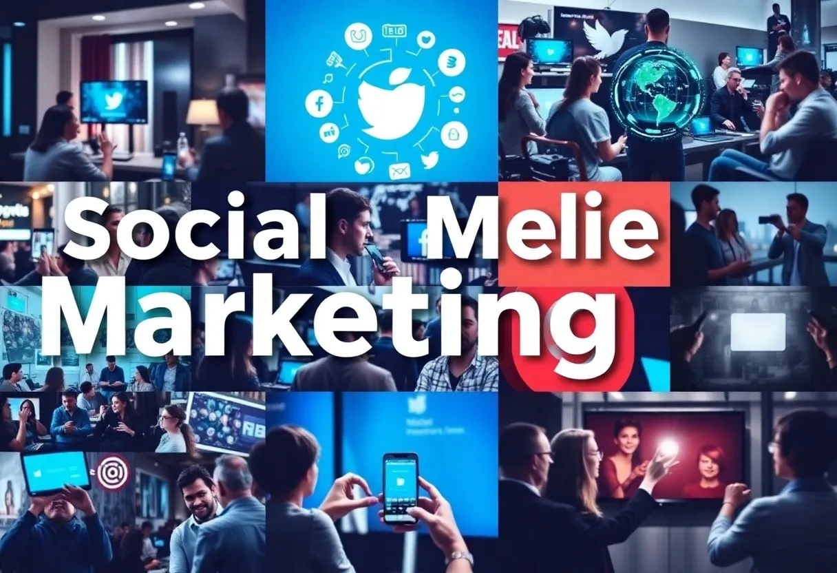 Collage demonstrating social media marketing trends for 2026 including video, AI, and community engagement.