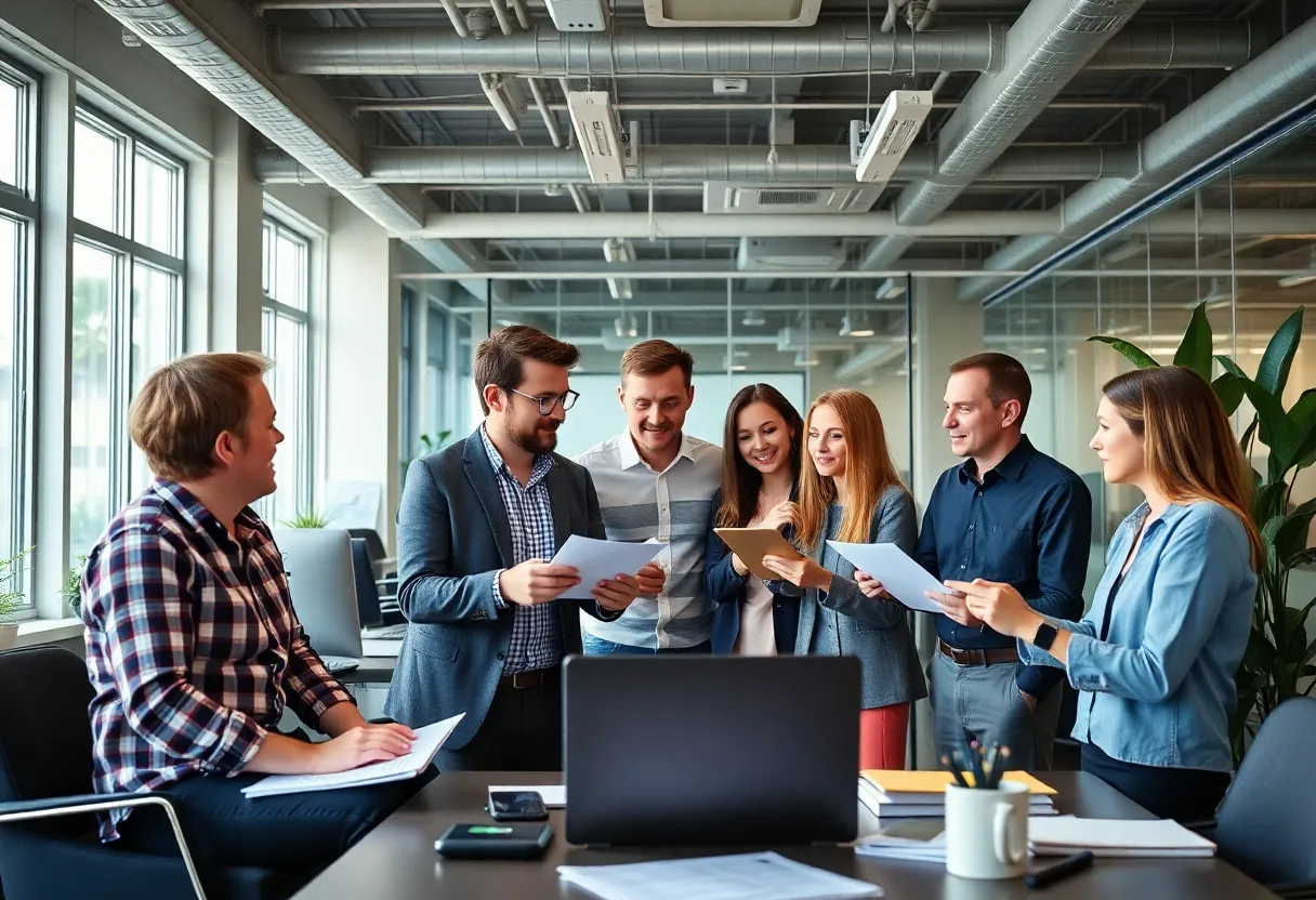 A diverse team of professionals discussing aggressive marketing strategies.