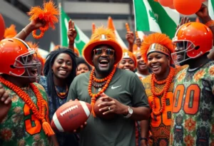 Cleveland Browns fans celebrating the team's entry into Nigeria