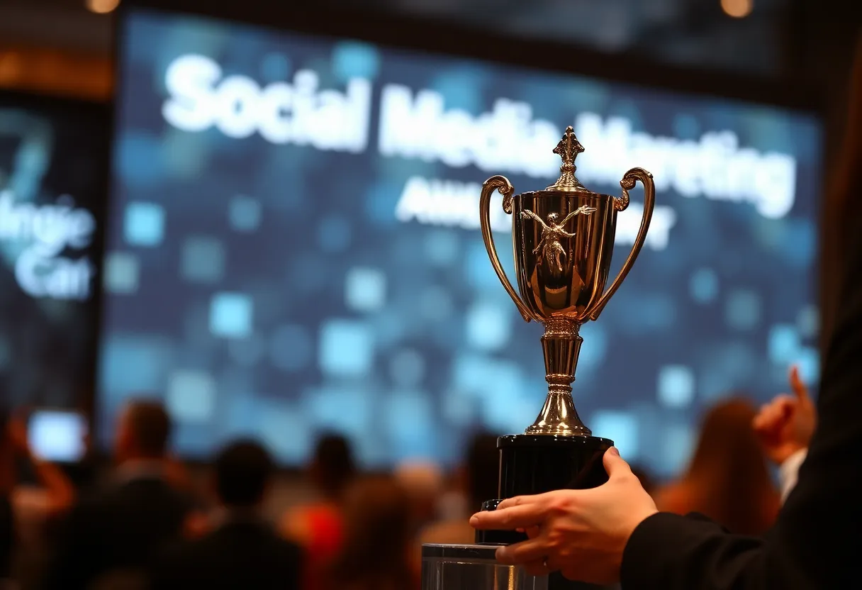 Sprinklr receiving the ADWEEK Tech Stack Award for Social Media Marketing Platform
