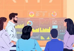 Team utilizing Adobe's B2B Marketing Analytics tool, analyzing customer journeys.