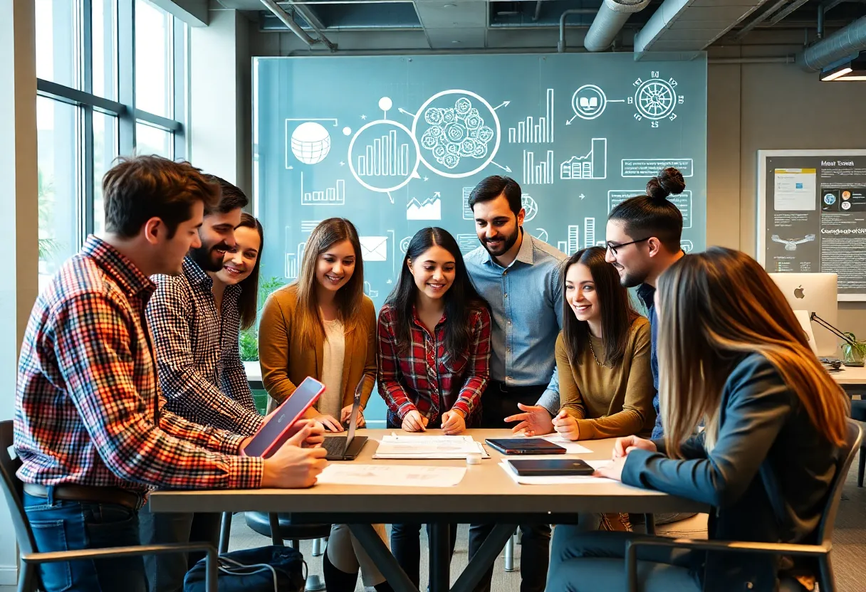 Young marketing professionals collaborating in a modern office