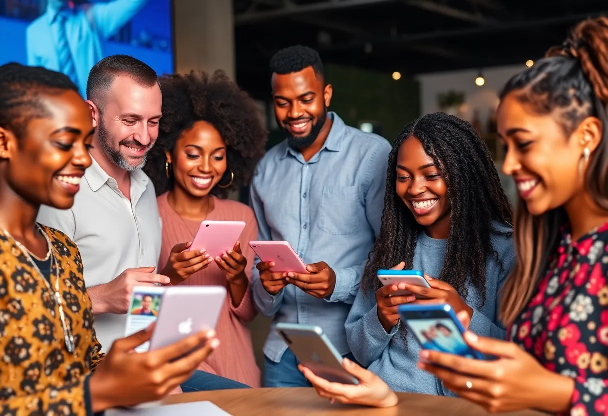 People engaging with social media on various platforms.