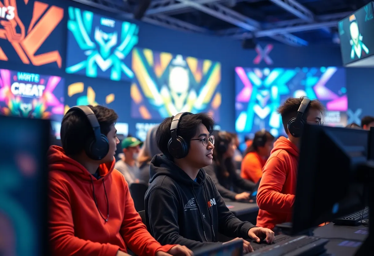 Gamers competing in an esports tournament environment