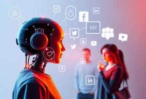 Artwork illustrating the future of influencer marketing with AI elements