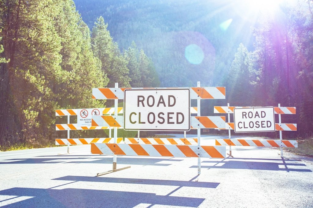 Road closed barricade blocking a street